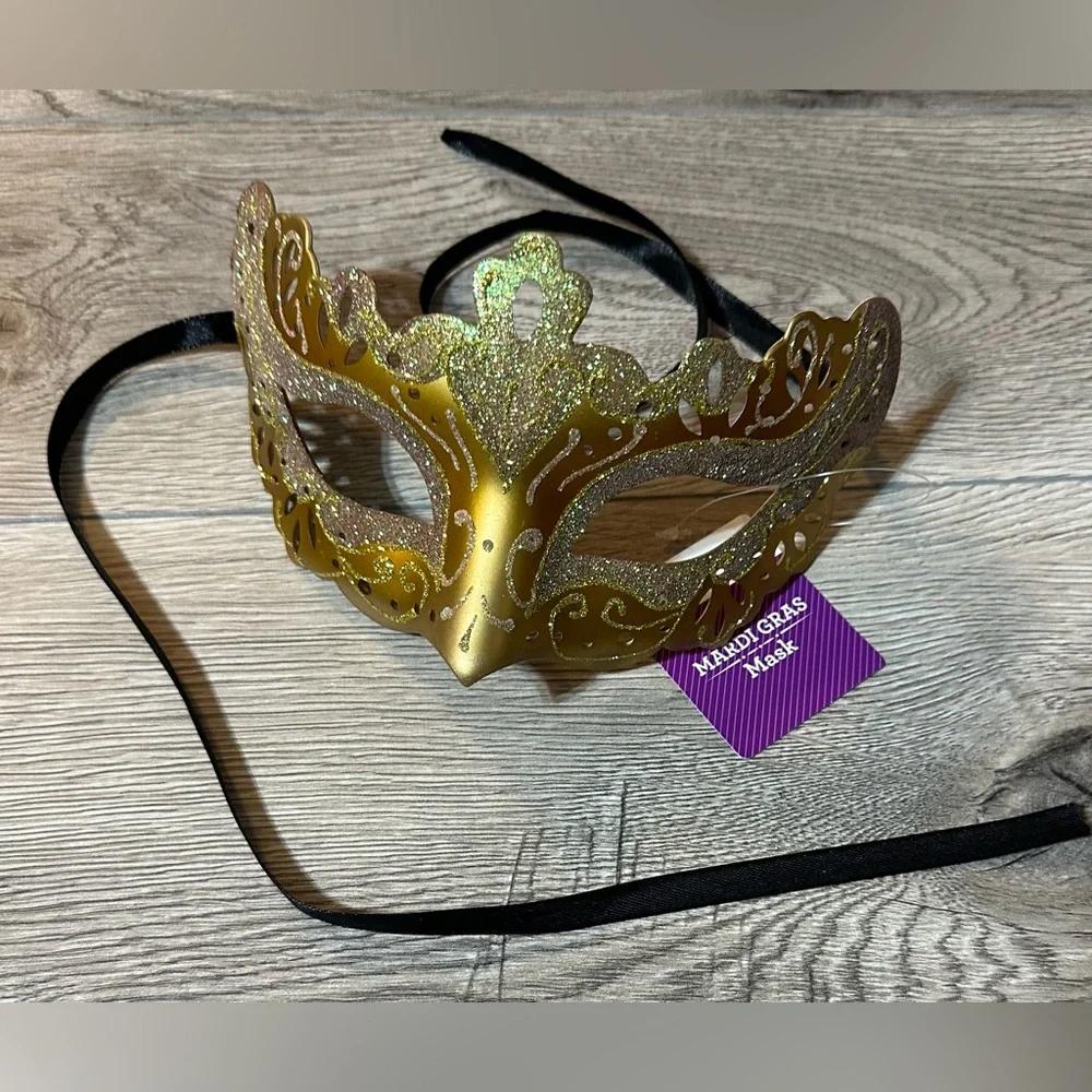 Mardi Gras Costume Mask-Gold Adult Size. Wear It Or Decorate With It.